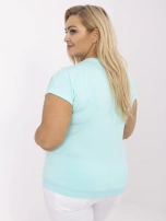 Miętowa bawełniana bluzka plus size z cekinami
