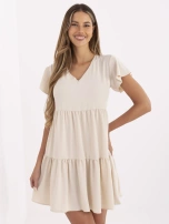 Jasnobeżowa rozkloszowana sukienka RUE PARIS