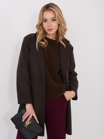 Czekoladowy płaszcz z podszewką w kratę