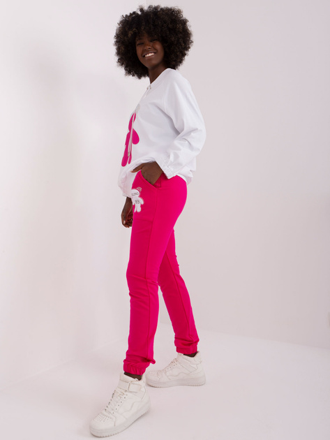 Hurt Ecru-fuksjowy damski komplet dresowy z misiem