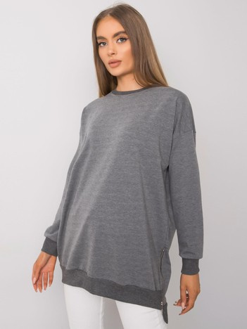 Dunkelgrau melierte Basic Sweatshirt ohne Kapuze Rhiannon.