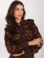 Czekoladowa koronkowa koszula z kołnierzykiem