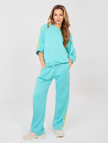 Turkusowa bluza oversize z lampasami RUE PARIS 