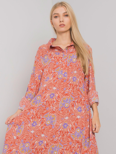 Ceglasta luźna sukienka we wzory Princeton