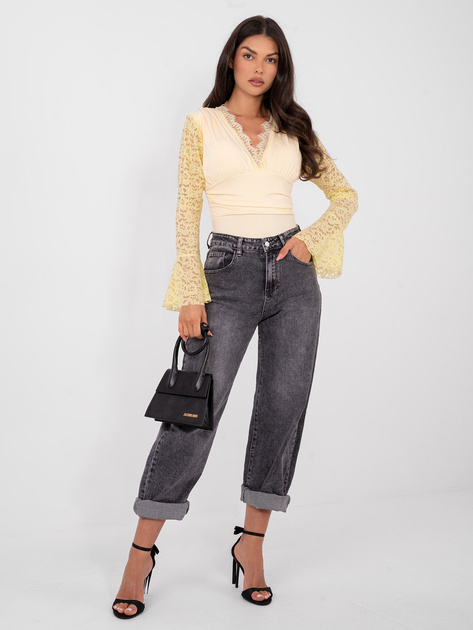 Jasnożółte eleganckie body z dekoltem V