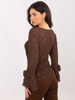 Czekoladowa elegancka bluzka z koronki