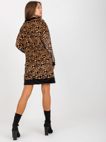 Hurt Camelowo-czarna luźna sukienka welurowa z printami