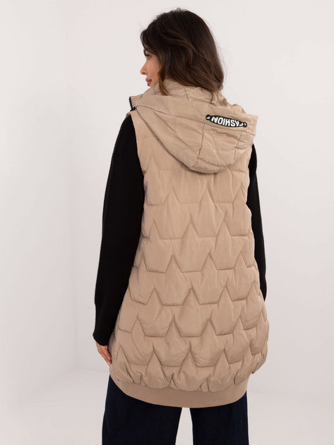 Hurtownia online Beżowa długa pikowana kamizelka na suwak