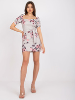 Beżowa sukienka z marszczonymi rękawami Ilona