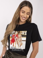 Czarny damski t-shirt z nadrukiem