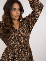 Hurt Beżowo-czarna rozkloszowana sukienka w panterkę