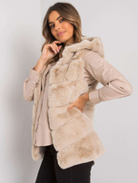 Beżowa kamizelka futrzana z kapturem Foggia OCH BELLA