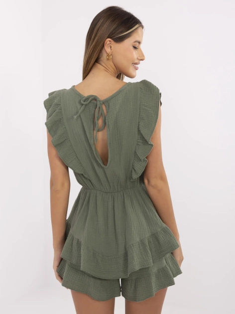 Khaki muślinowy kombinezon z wiązaniem na plecach