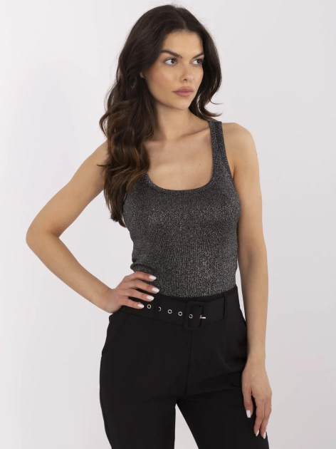 Czarny damski top z metalizowaną nitką