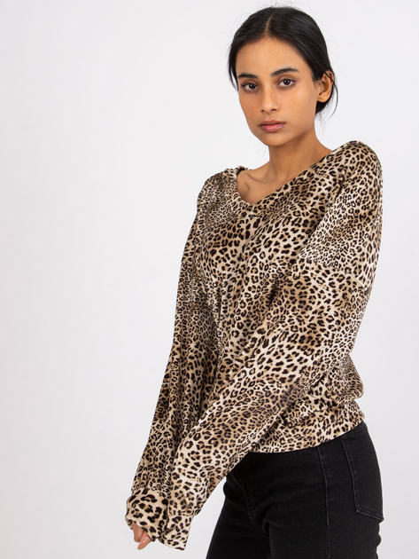 Beżowo-czarna bluzka welurowa w panterkę Reagan