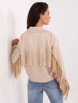 Beige cowboy jacket with buttons.