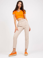 Beżowe klasyczne spodnie z materiału z kieszeniami Giulia 