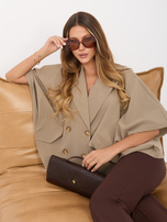 Ciemnobeżowy krótki płaszcz o kroju oversize RUE PARIS 