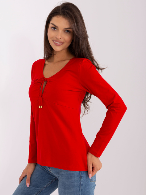 Hurt Czerwona bluzka basic z długim rękawem RUE PARIS