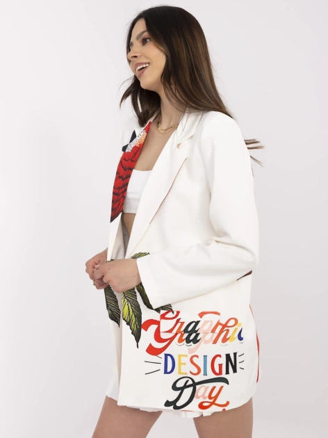 Kremowa damska marynarka z tropikalnym nadrukiem