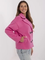 Fuksjowy krótki płaszcz damski z guzikami 