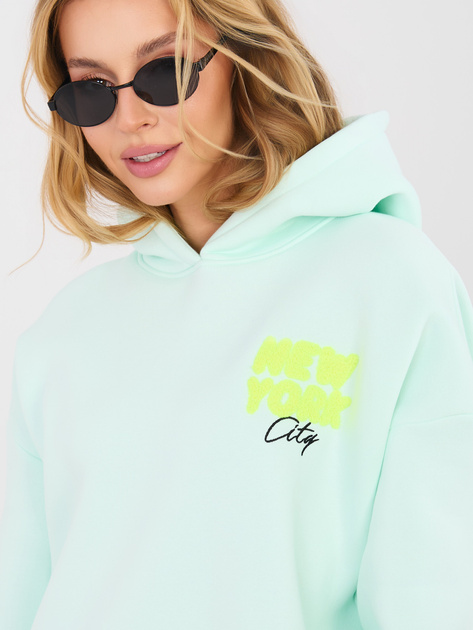 Miętowa damska bluza oversize z kapturem