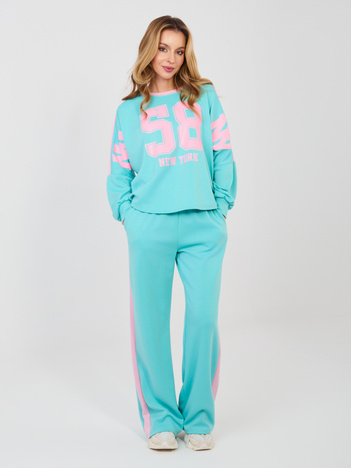 Turkusowy komplet z szerokimi spodniami RUE PARIS 