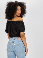 Hurtownia Czarna ażurowa bluzka hiszpanka z bawełny