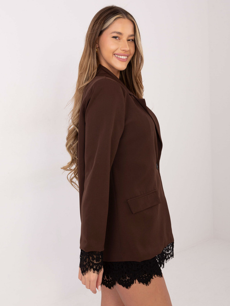 Brązowa marynarka z koronkowym wykończeniem