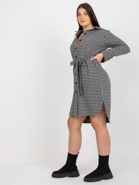 Hurt Szaro-czarna koszulowa sukienka plus size z wiązaniem