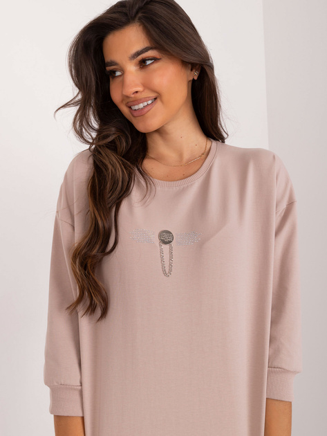 Hurt Beżowa damska bluzka z dżetami na co dzień