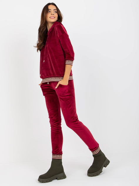 Hurt Bordowy dwuczęściowy komplet welurowy ze spodniami