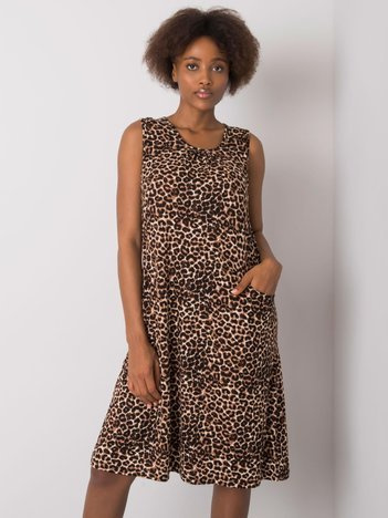 Schwarz-beige Kleid mit Prints Myrine.