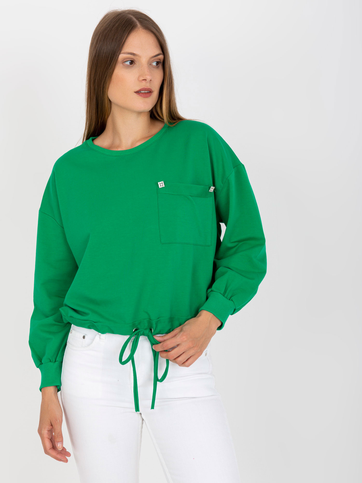 Hurt Zielona bluza bez kaptura z kieszenią RUE PARIS