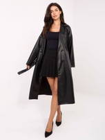 Black long coat made of eco-leather RUE PARIS.