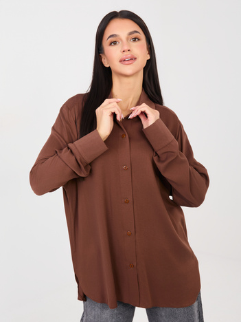 Brązowa damska koszula oversize z kołnierzykiem 