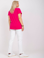 Fuksjowy t-shirt plus size z dekoltem V Cassie