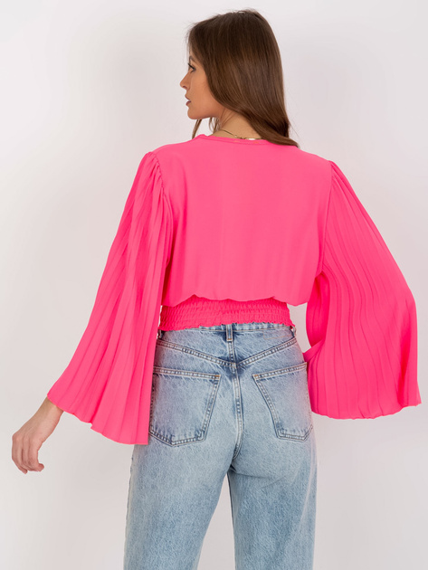 Hurt Fluo różowa bluzka wizytowa z kopertowym dekoltem