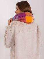 Hurt Fioletowo-pomarańczowy damski szeroki szal w kratę