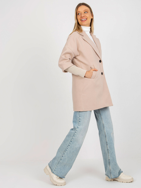 Hurt Beżowy damski płaszcz z kieszeniami OCH BELLA