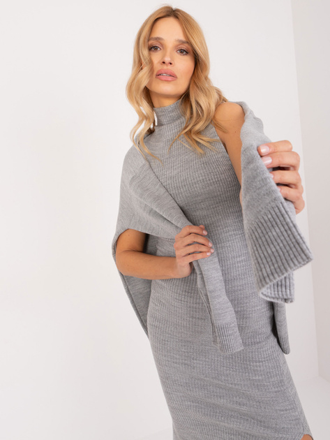 Hurt Szary komplet dzianinowy z sukienką w prążek