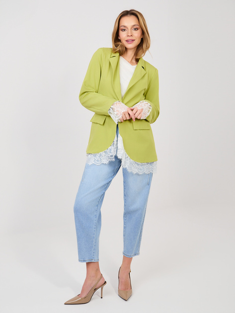 Limonkowa elegancka marynarka z koronką