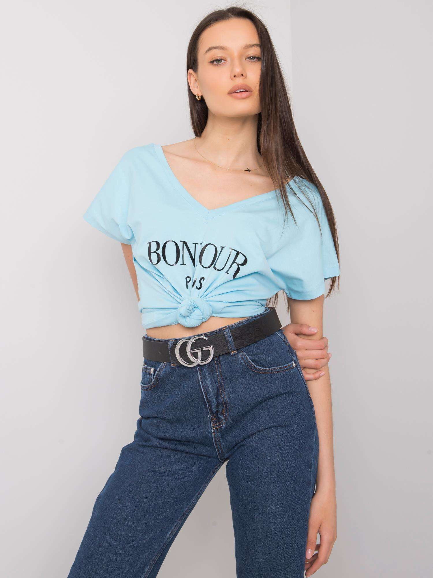Niebieski t-shirt z nadrukiem Hortense