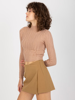 Hurt Ciemnobeżowy dopasowany krótki sweter ze stójką