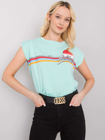 Miętowy t-shirt z nadrukiem Malibu