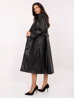 Black long coat made of eco-leather RUE PARIS.