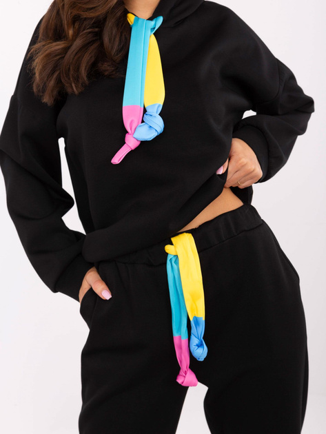 Hurt Czarny dresowy komplet z kolorowymi troczkami