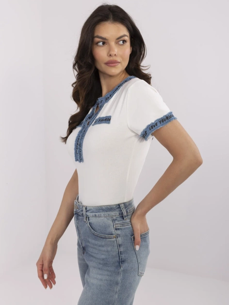 Ecru bawełniana bluzka damska z napisami