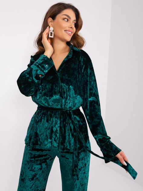 Hurt Ciemnozielony welurowy komplet z koszulą
