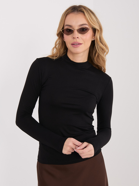 Czarna damska bluzka longsleeve z półgolfem